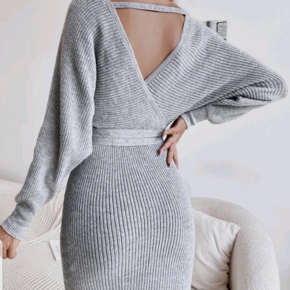 LAWS OF ATTRACTION KIMONO SWEATER DRESS - HEATHER - Picture 5 of 8